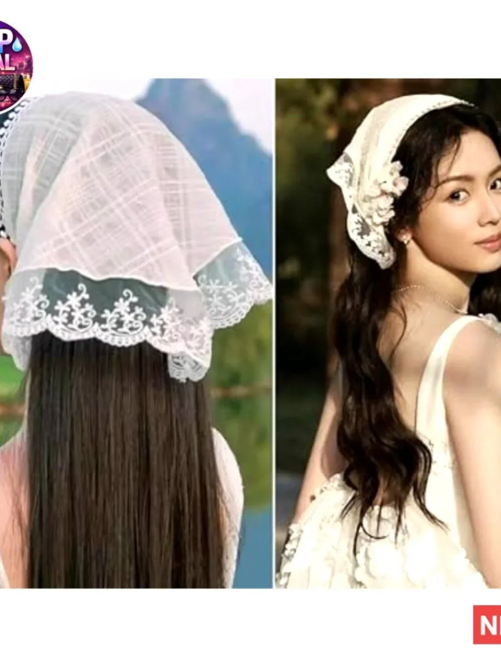 Polyester Lace Bandana Headband Scarf Adjustable Hair Accessory